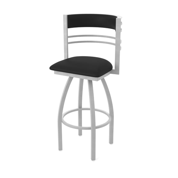 860 Hunter 36" Swivel Bar Stool with Anodized Nickel Finish and Black Vinyl Seat and Back