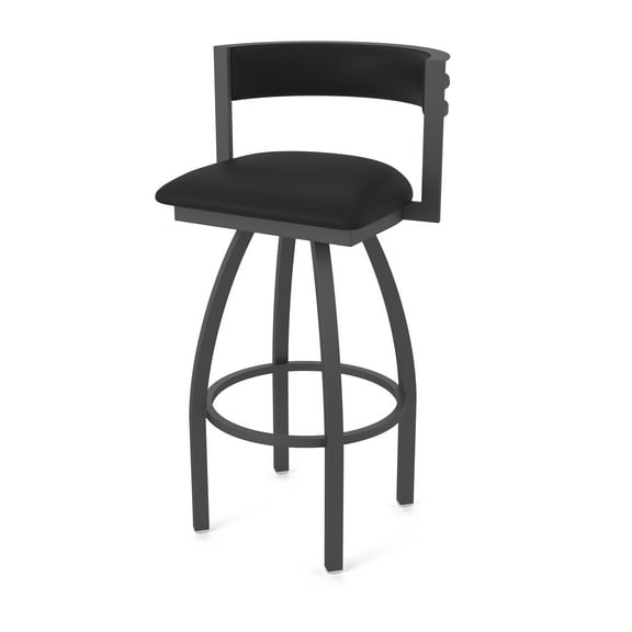 861 Artemis 25" Swivel Counter Stool with Pewter Finish and Black Vinyl Seat and Back