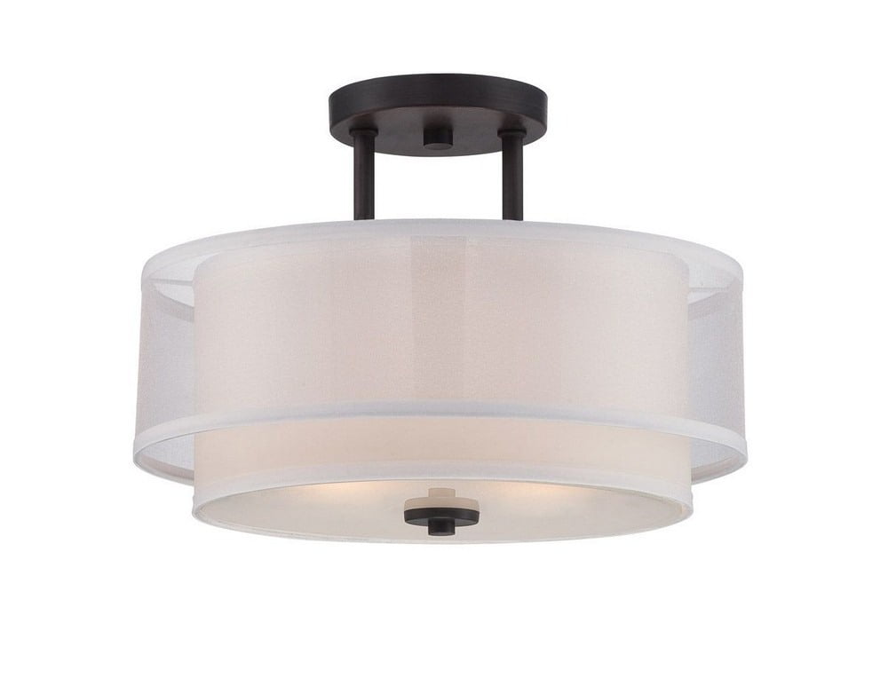 Fusion Biscayne Bronze Semi-Flush Drum Ceiling Light with Organza Shade