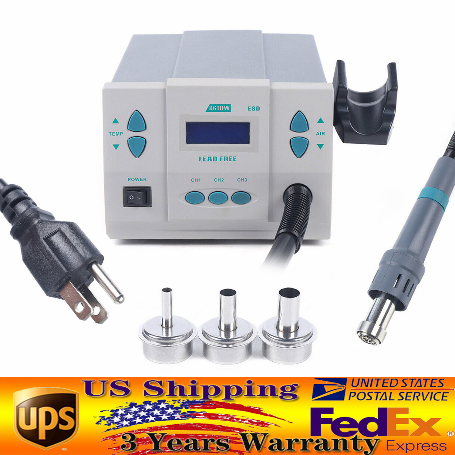 861DW 1000W Soldering Hot Air Heat Gun Hot Air Rework Station Digital Display
