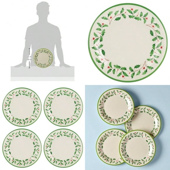 863669 Holiday 4-Piece Melamine Dinner Plate Set Christmas Dinnerware Hosting