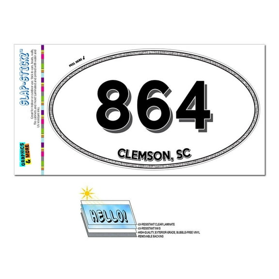 864 - Clemson, SC - South Carolina - Oval Area Code Sticker