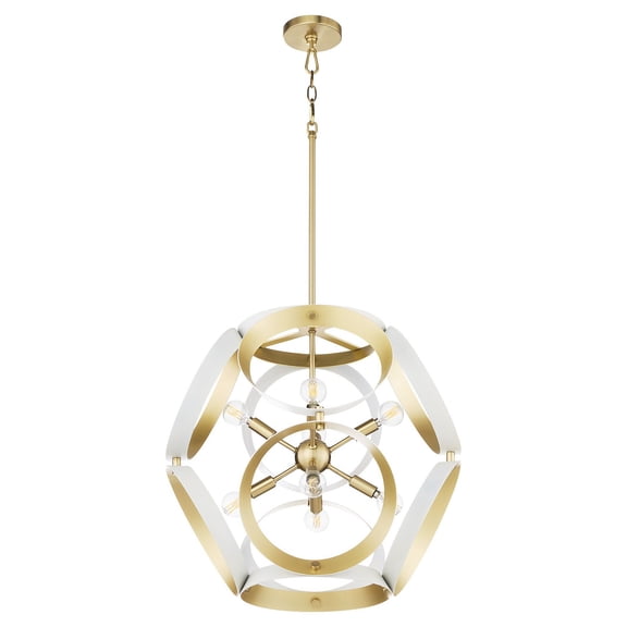865-8-0880 Quorum Lighting Domain - 8 Light Pendant-22 Inch Tall and 22 Inch Wide-Studio White/Aged Brass Finish