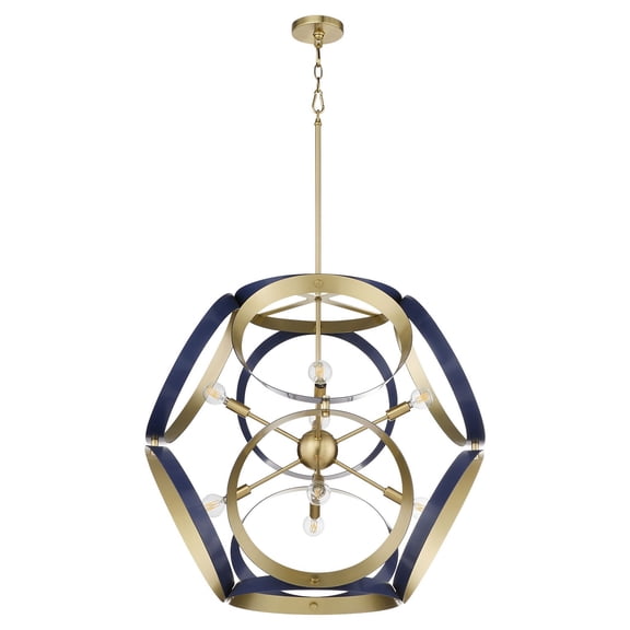 866-8-3280 Quorum Lighting Domain - 8 Light Pendant-30 Inch Tall and 30 Inch Wide-Blue/Aged Brass Finish