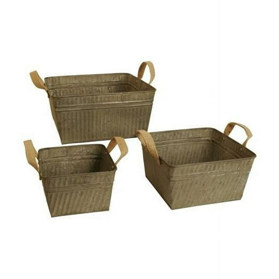 8668-S3-SQ Square Rustic Galvanized Metal Container With Burlap Handles