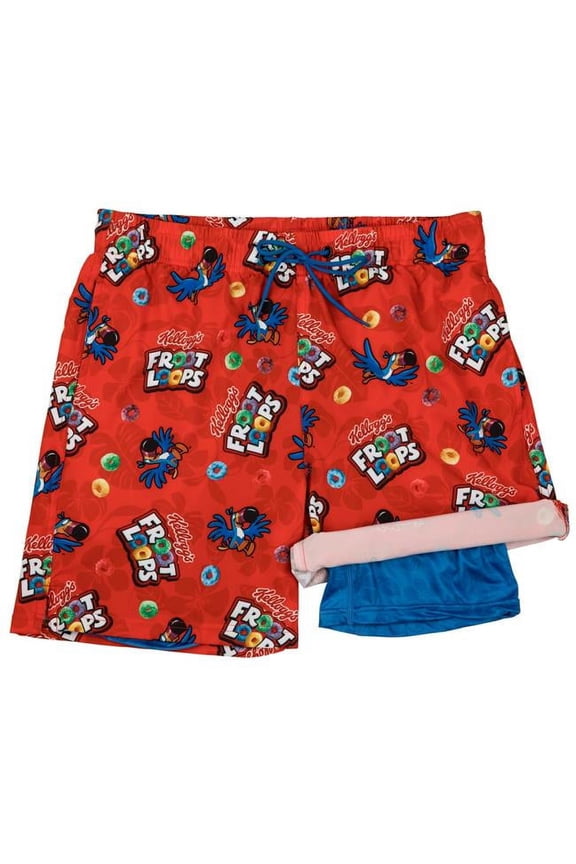 866810-xlarge-40 Froot Loops Cereal 6 in. Inseam Lined Swim Trunks, Red - Extra Large - 40-42