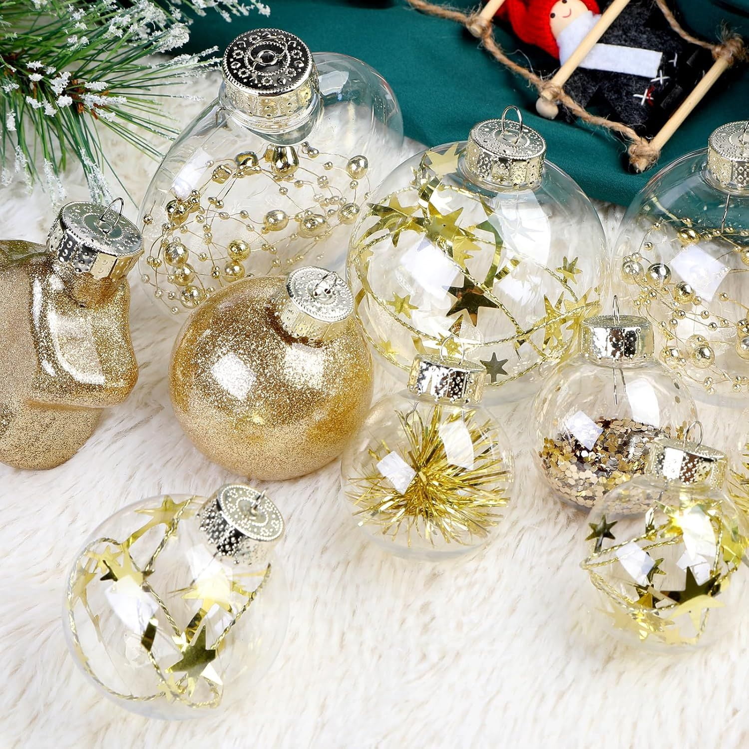 86PCS Christmas Tree Ornaments Clear Set, Shatterproof and Clear Plastic Baubles for Xmas Tree Decor, Holiday Wedding Party Decoration, Champagne