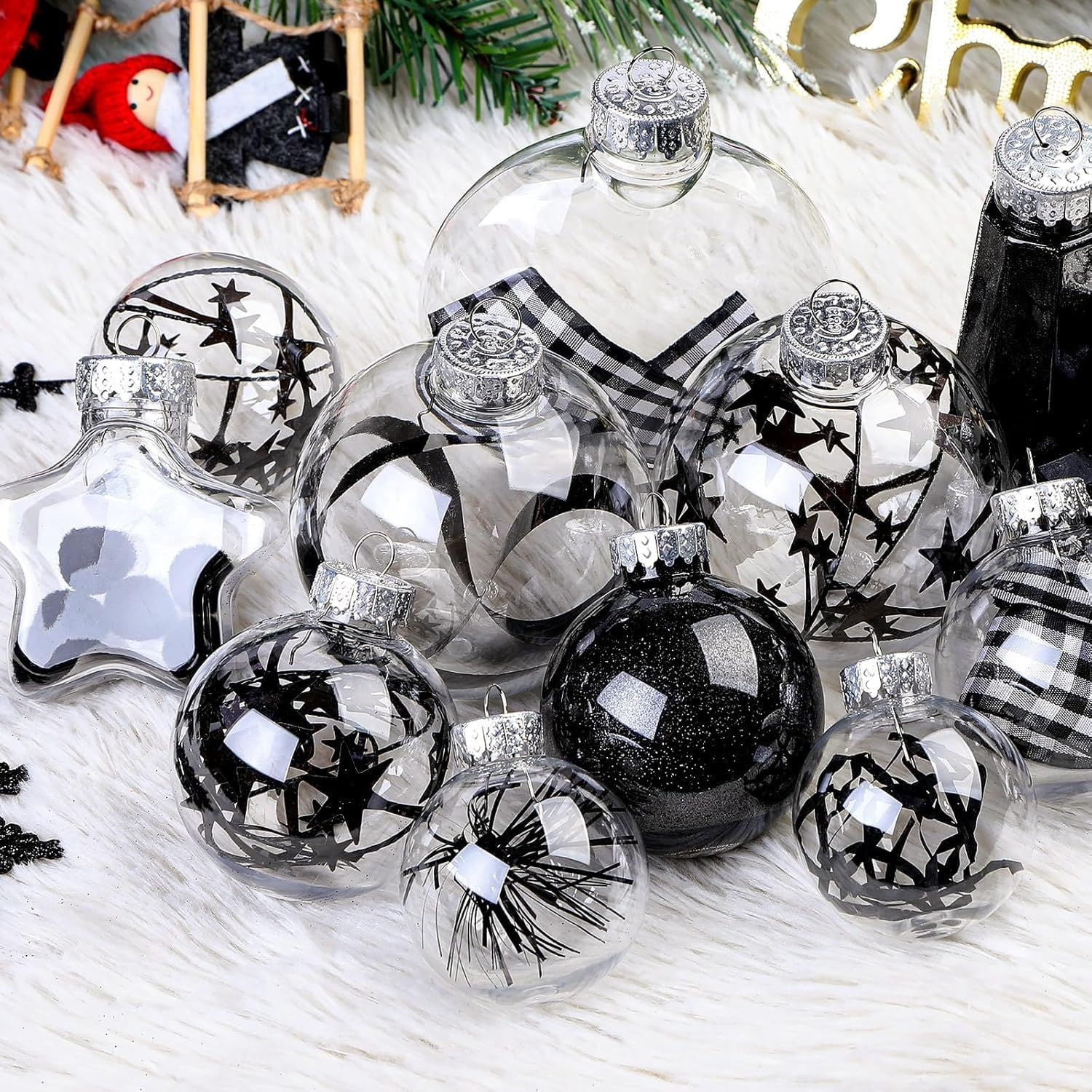 86PCS Christmas Tree Ornaments Clear Set, Shatterproof and Clear Plastic Baubles for Xmas Tree Decor, Holiday Wedding Party Decoration, Champagne