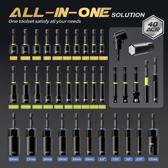 86PCS Magnetic Impact Nut Driver Set Metric & SAE with Socket Adapters, Wing Nut Driver, Universal Sockets, Bit Holder, Quick Release Extension, Power Bits, Storage Box