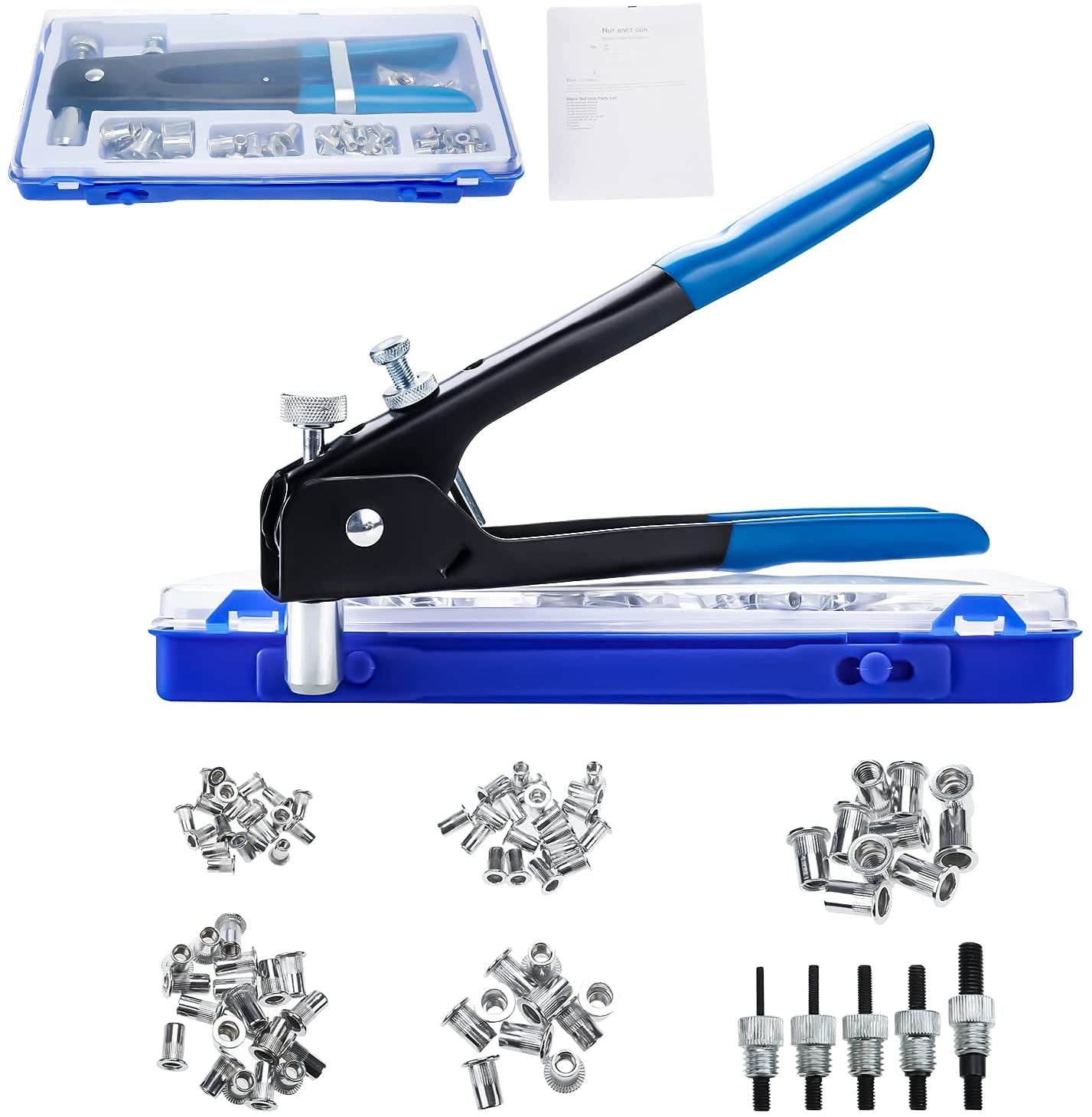 86Pcs Riveter Gun M3 M4 M5 M6 M8 Threaded Rivet Nut Plier Tool Threaded