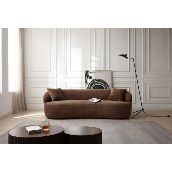 86inch Sofa Couch, Mid Century Modern Curved Living Room Sofa, Boucle Fabric Couch for Bedroom, Office, Apartment, Dark Brown