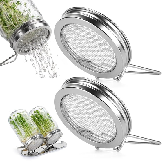 2 Pcs Sprouting Lids for Wide Mouth Mason Jars - Stainless Steel Reusable Sprouting Jar Lids with Stand, Seed Germination Kit for Alfalfa & Mung Bean