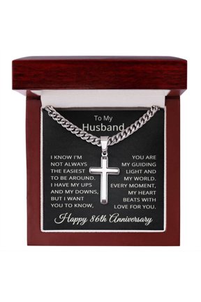 86th Anniversary Necklace for Husband 86 Years Anniversary Jewelry for Him Men Cuban Link Chain with Cross Pendant