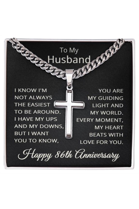 86th Anniversary Necklace for Husband 86 Years Anniversary Jewelry for Him Men Cuban Link Chain with Cross Pendant