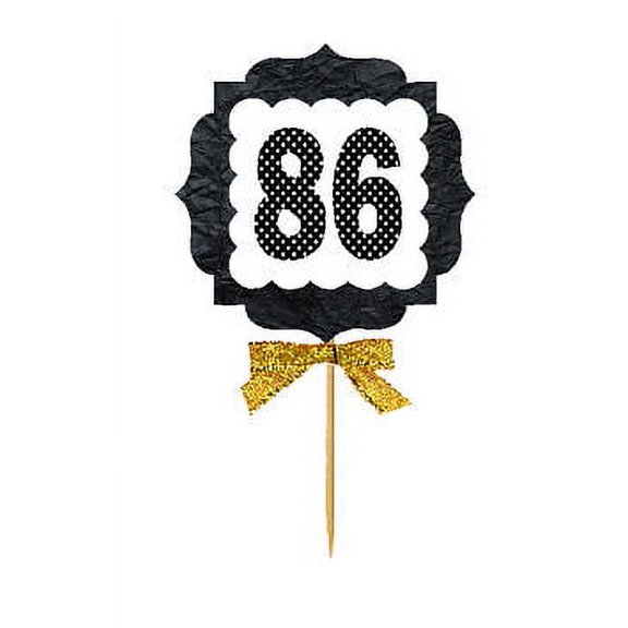 86th Birthday / Anniversary Gold Ribbon Hand Crafted Novelty Cupcake Decoration Toppers / Picks -12ct