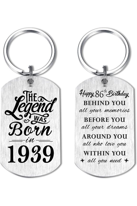 86th Birthday Gifts for Men 1939, Happy 86th Birthday Keychain, 86 Year Old Birthday Gifts for Women, The Legend was Born in 1939