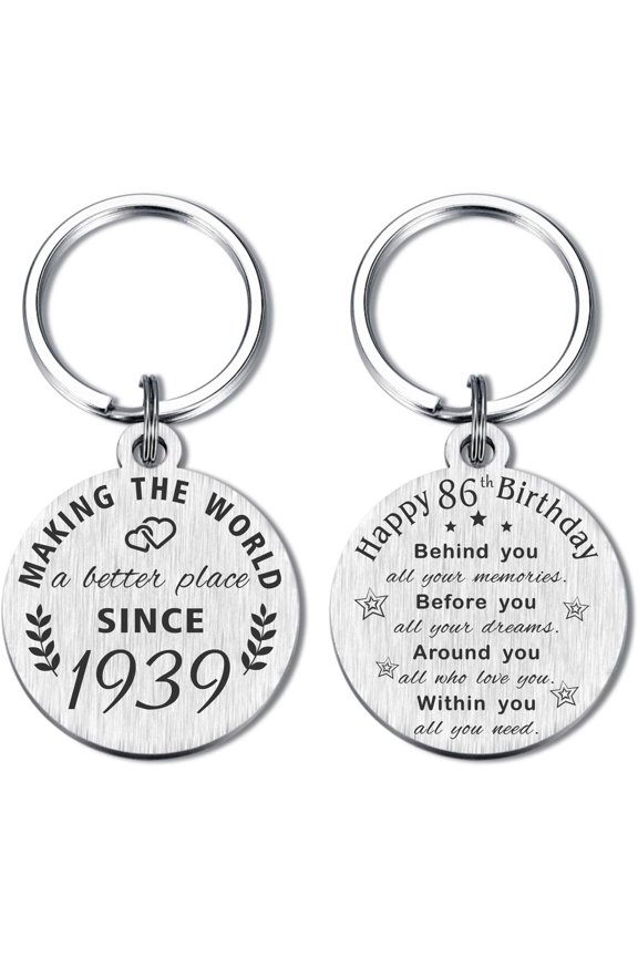 86th Birthday Gifts for Women Men, 86 Year Old Birthday Keychain, Born in 1939 Gifts, 1939 Birthday Decorations