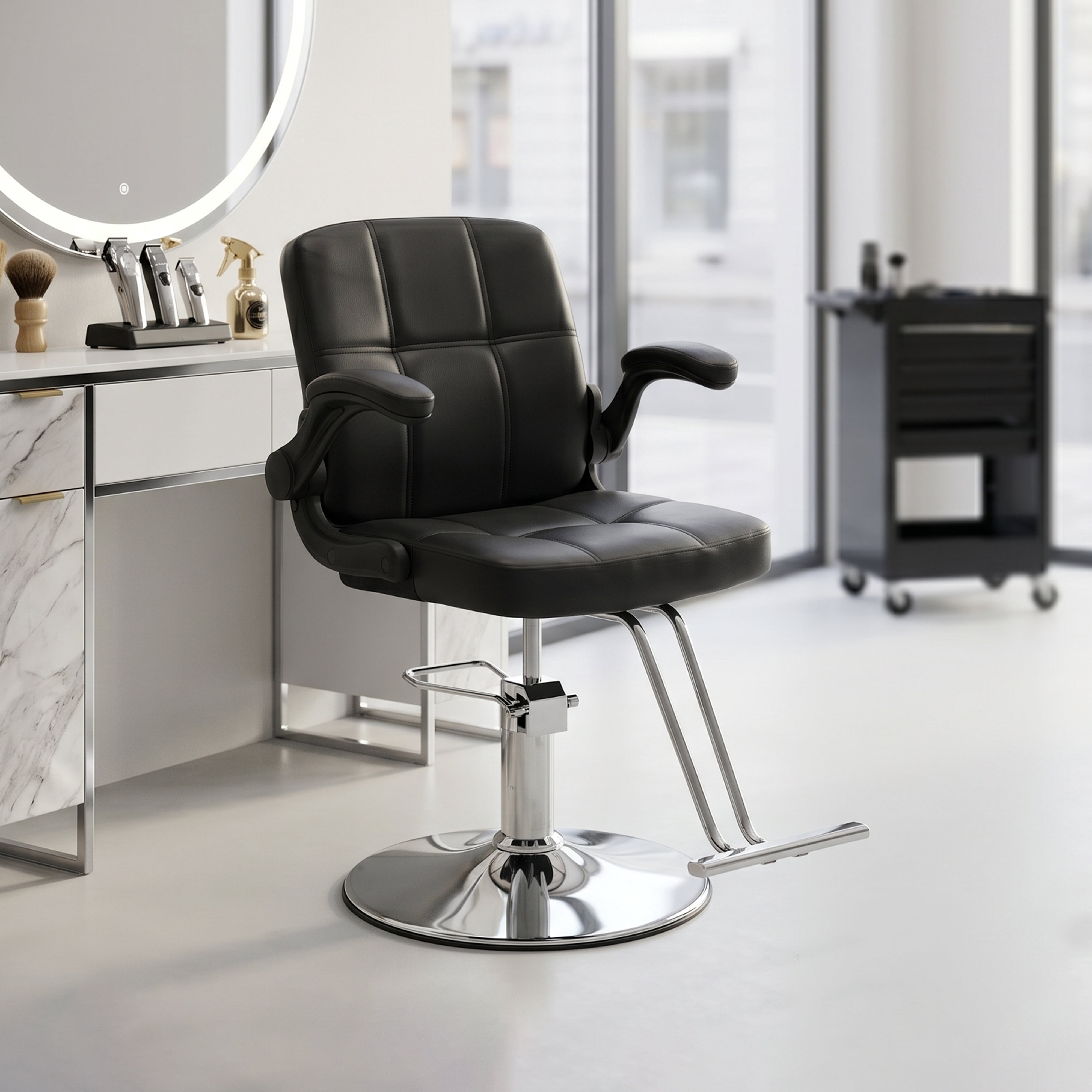 Salon Chair with Height Adjustment PU Leather 350 lbs Capacity Barber Styling Chair Black