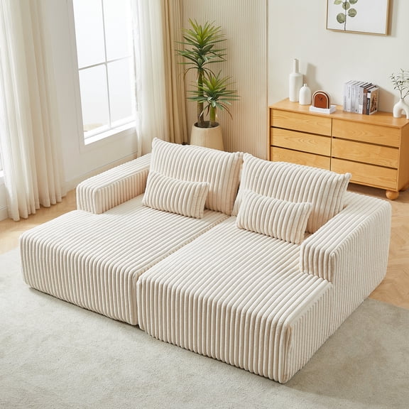 87" 2 - Seat Sectional Lounge Chaise | Cloud - Like Comfy Sofa for Indoor Spaces | Corduroy Fabric with Unique Texture | No Assembly Required, Additional Pillow for Head Support