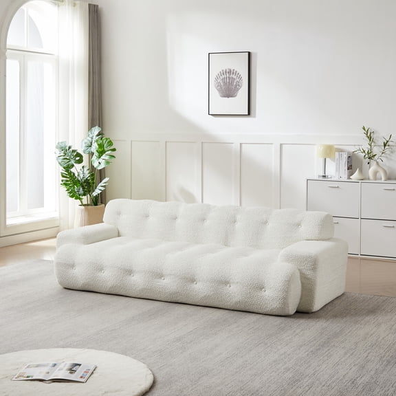 87.4" Cloud Series Minimalist Button-Tufted 3-Seater Sofa, Chenille Upholstered Couch with Square Arms, No Assembly Required