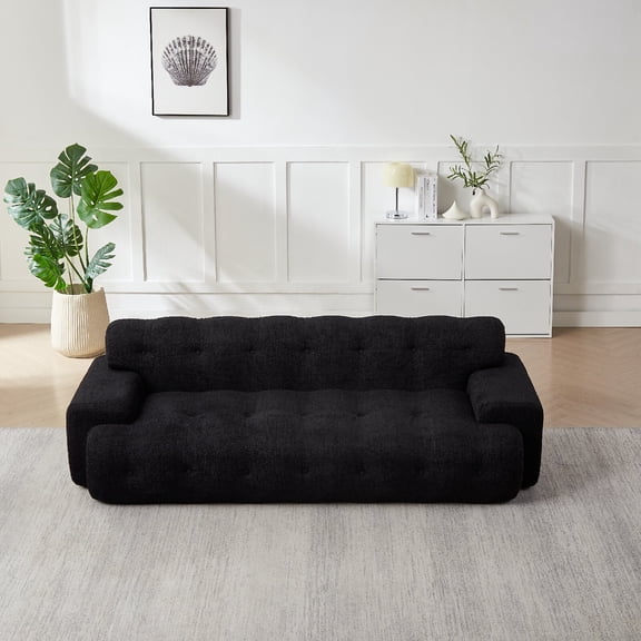 87.4" Cloud Sofa Couch, Oversized 3 Seat Sofa with Button-Tufted Square Arm, Boneless Chenille Comfortable Upholstered Modular Sofa Couches with Deep Seat for Living Room, Apartment, Black