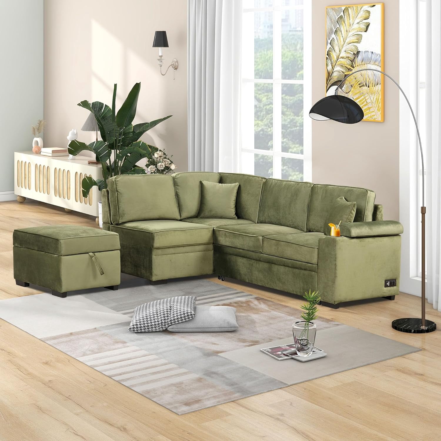 87.4" Convertible Sleeper Sofa Bed, 2 in 1 Pull Out Sofa Bed with ...