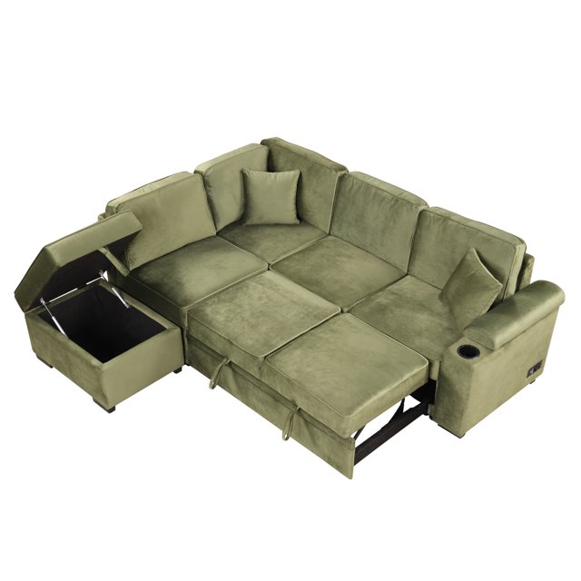 87.4"Sectional Sleeper Sofa Couch with Pull Out Sofa Bed and Storage