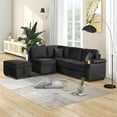 thumbnail image 1 of 87.4" Sleeper Sofa Bed with Storage Ottoman, 2 in 1 Pull Out Sofa Bed L Shape Couch Modern Velvet 4-Seater Sofa with 2 Pillows for Living Room, Bedroom, Apartment and Office, 1000lb Capacity, Black, 1 of 9