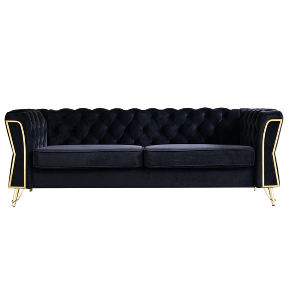 87.4-inch Velvet Couch with Flared Legs and Tufted Back - Comfortable Spot for Chatting at Home