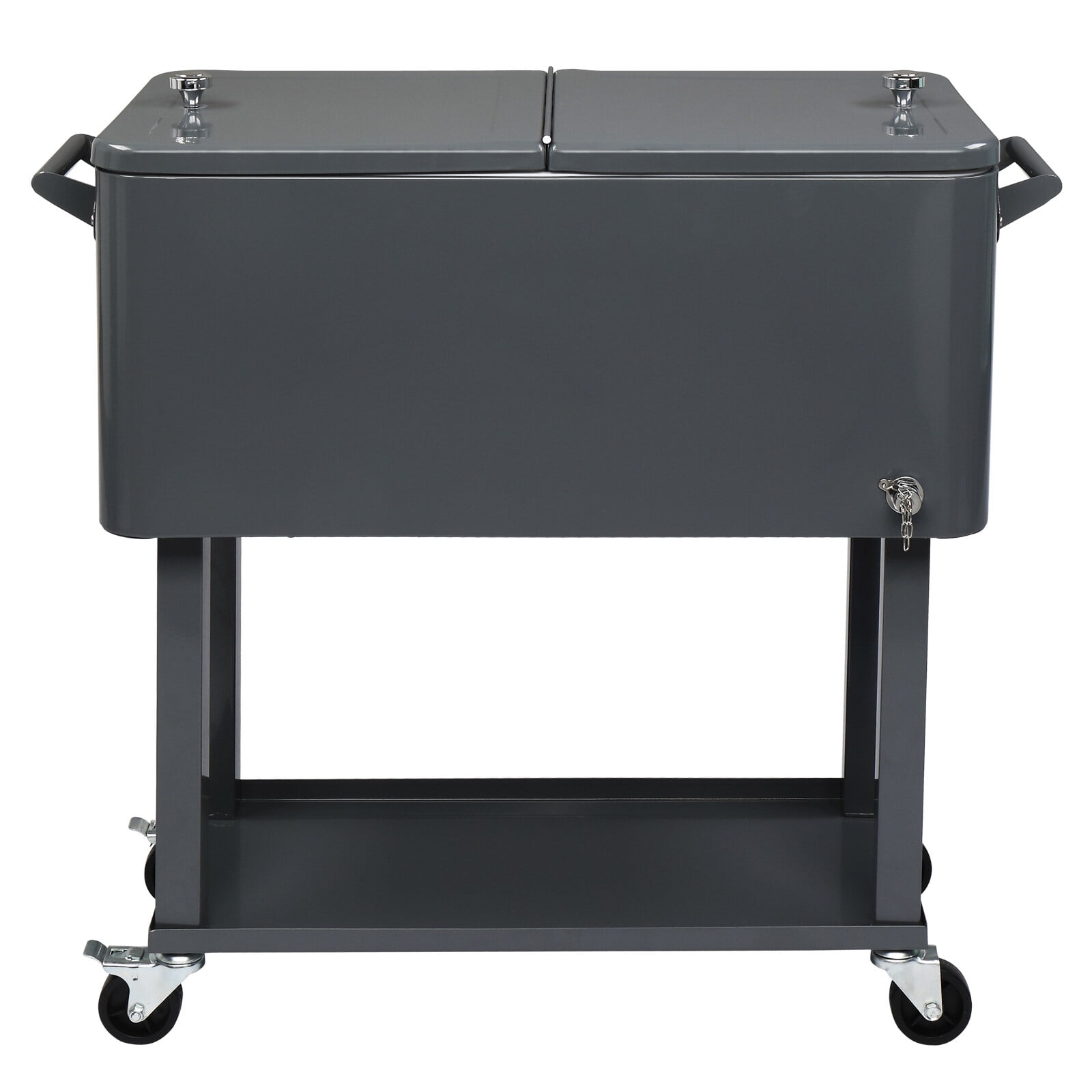 80QT Dark Grey Metal Rolling Chest Cooler with Detached Lid