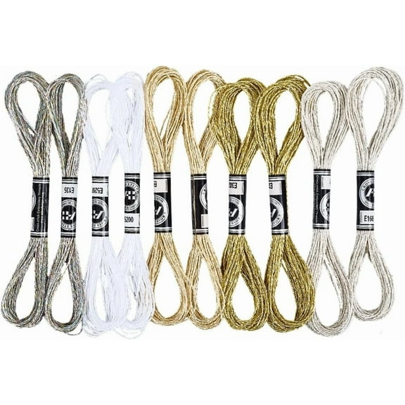 87.5 Yards 10 Skeins Silver Gold Metallic Embroidery Floss Glitter Stitch Tassel Thread Polyester Friendship Bracelets Braid String Bulk Set