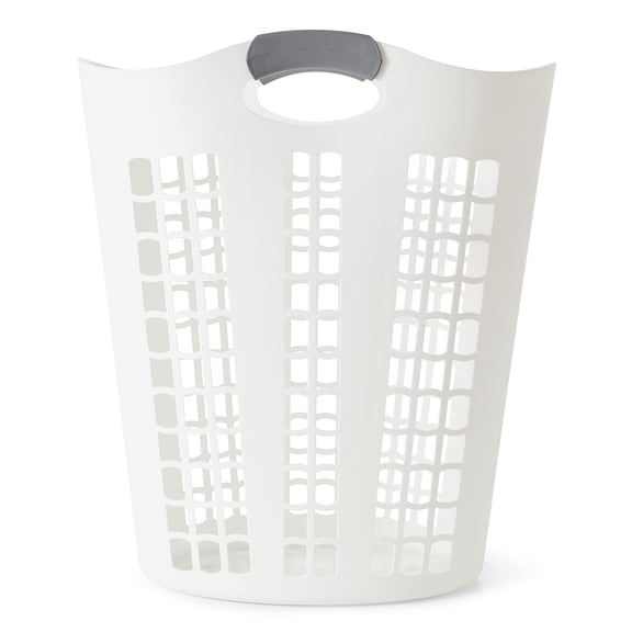 87.5L Flex Collapsible Plastic Laundry Basket Minimalist Large Clothes Storage Hamper White