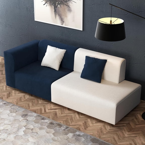 87.79 Modern Minimalist Fabric Sofa, Fashionable White and Navy Blue Modular Combination, Suitable for Living Rooms, Apartments, and L-Shaped Chaise Lounge in Bedrooms