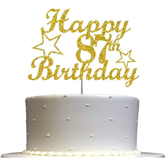 87 Birthday Cake Topper Gold Glitter, Party Decoration Ideas, Sturdy Doubled Sided Glitter, Acrylic Stick. Made in USA (87th)
