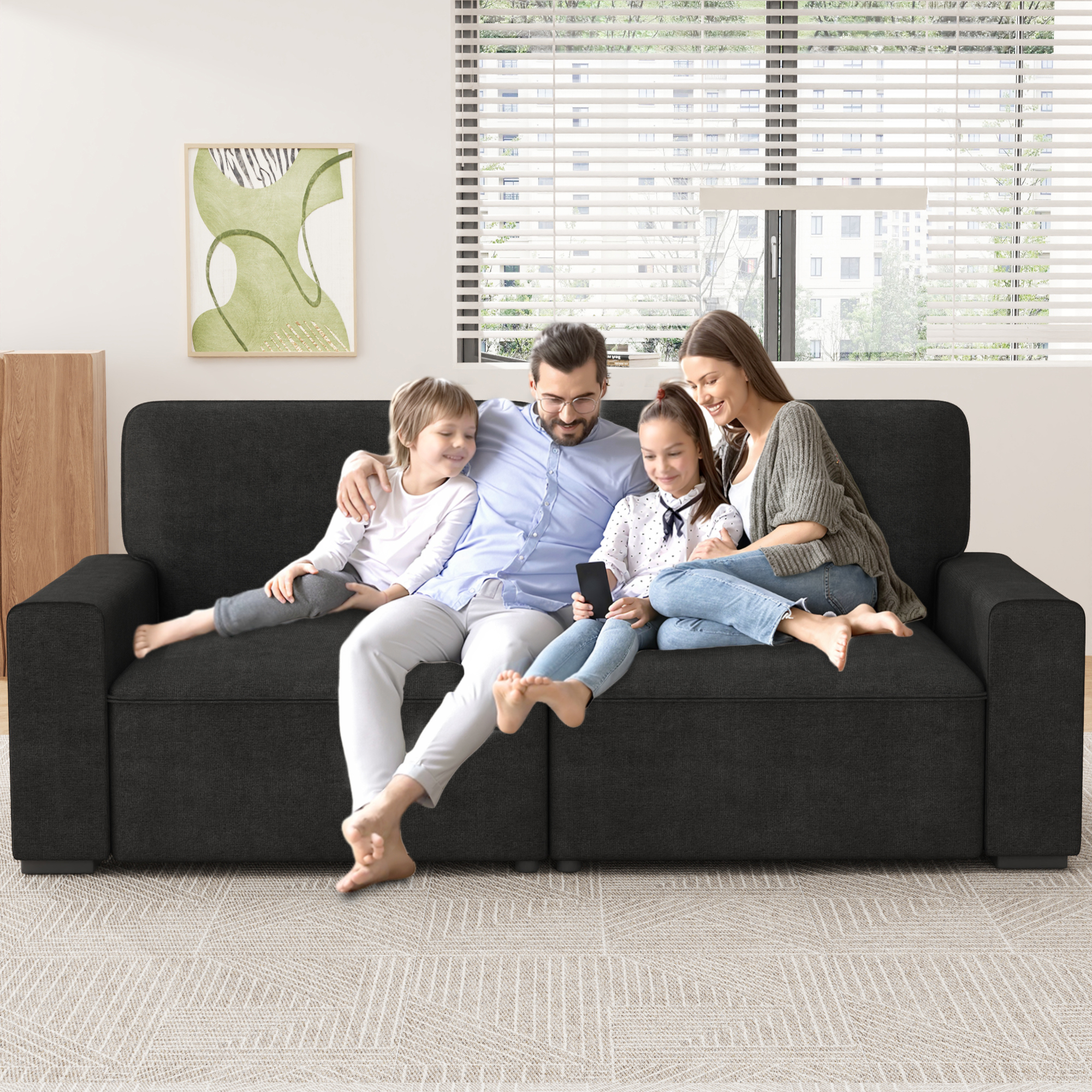 AAQZ 87" Comfy Sofa for Living Room, 3 Seater Chenille Fabric Couch for Small Space, Dark Gray