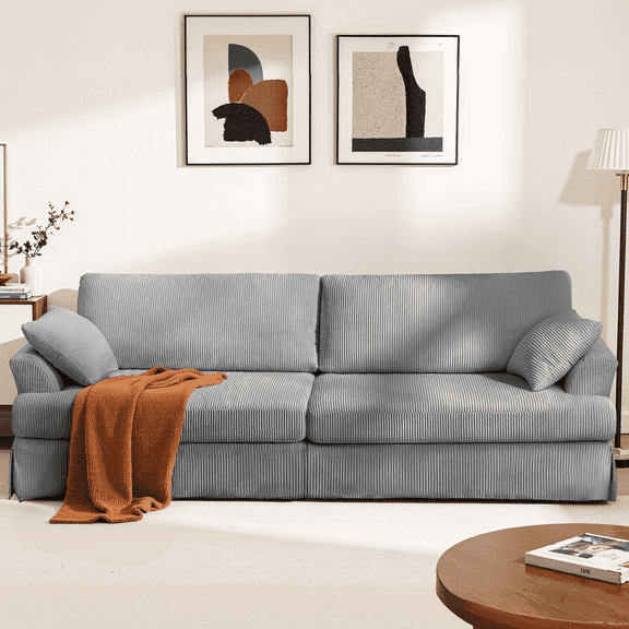 87" Cloud Comfy Sofa Couch with Deep Seat and Thick Cushion, Corduroy Upholstered Fabric Soft Couch for Living Room Office, Gray