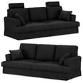thumbnail image 1 of 87.5" Corduroy Sofa Couch for Living Room, AAQZ 3 Seater Sofa in a Box, Headrest, 2 Pillows,Black, 1 of 13