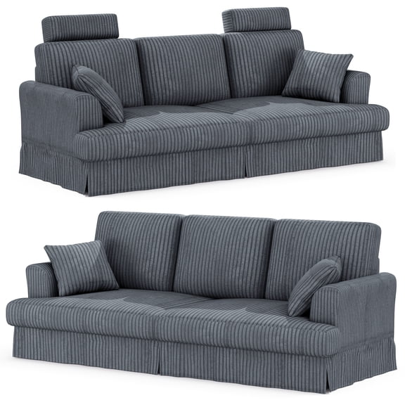 87.5" Corduroy Sofa Couch for Living Room, AAQZ 3 Seater Sofa in a Box, Headrest, 2 Pillows,Gray