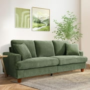 87" Corduroy Sofa,3 Seater Sofa with Extra Deep Seats,Neche Comfy Upholstered Couch for Living Room,2 Pillows,Green