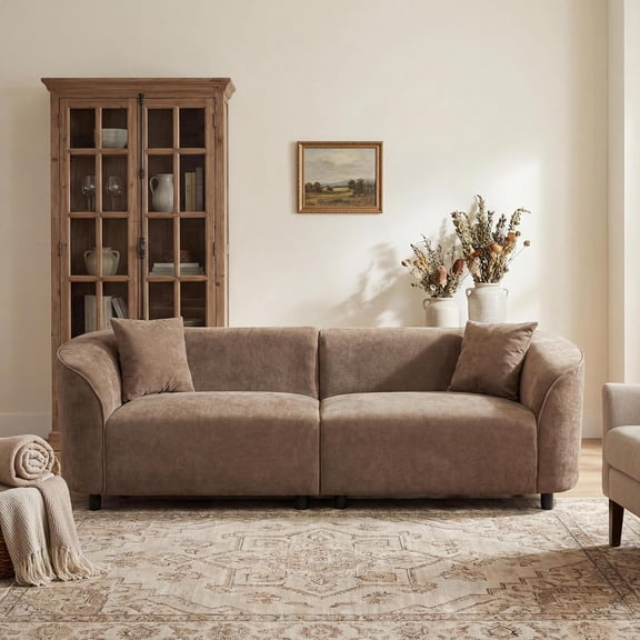 87" Curved Contemporary Sofa with Plush Seating, Streamlined Design & Durable Frame for Living Room, Brown