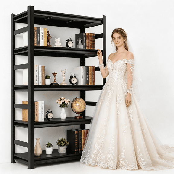 87''H × 48''W × 24''D 5 Tier Adjustable Storage Shelves with Fences,Metal Storage Rack, Shelving Units Utility Shelf for Kitchen,Pantry,Bathroom,Garage,Office Organization and Storage,Black