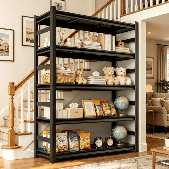 72''H 5-Tier Steel Storage Shelves,36"W Garage Metal Shelving Unit,Adjustable,Double-Layer Column with Reinforced Ribs,Bolt-Free Bookcase for CD Movies,Waterproof Rustproof for Warehouse,Kitchen