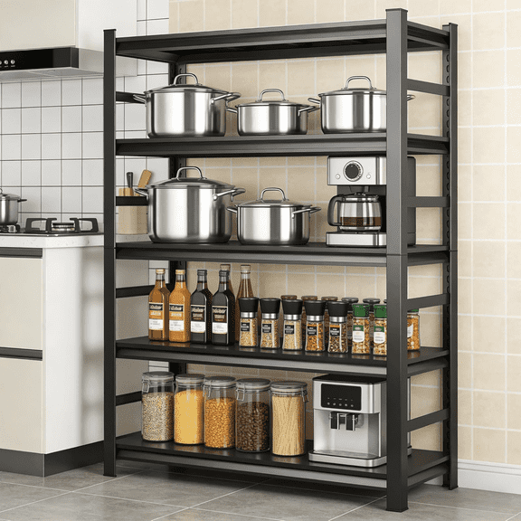 72''H x 36''W x 16''D Storage Shelving Unit with Fences,5-Tier Adjustable,3000 lbs Garage Shelves Metal Organizer Utility Rack for Kitchen Pantry Basement Bathroom Laundry Shop Plant Shoes Book