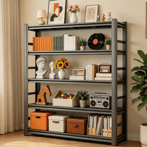 87"Hx48"W Metal Garage Shelving Unit,5 Tier Steel Pot Rack,Heavy Duty Adjustable Plant Shelf,Warehouse Storage Shelves,3000 Waterproof Rustproof for Basement Kitchen Pantry Bathroom Laundry