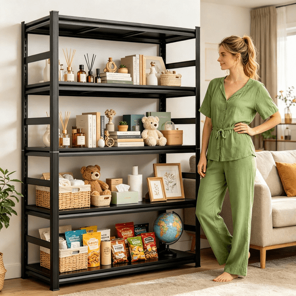 87"Hx48"W Metal Garage Shelving Unit,5 Tier Steel Pot Rack,Heavy Duty Adjustable Plant Shelf,Warehouse Storage Shelves,3000 Waterproof Rustproof for Basement Kitchen Pantry Bathroom Laundry