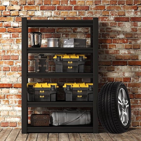 87 Inch Heavy Duty Storage Rack 5 Tier Adjustable Metal Shelving Unit Black for Garage Basement Tool Room Supermarket