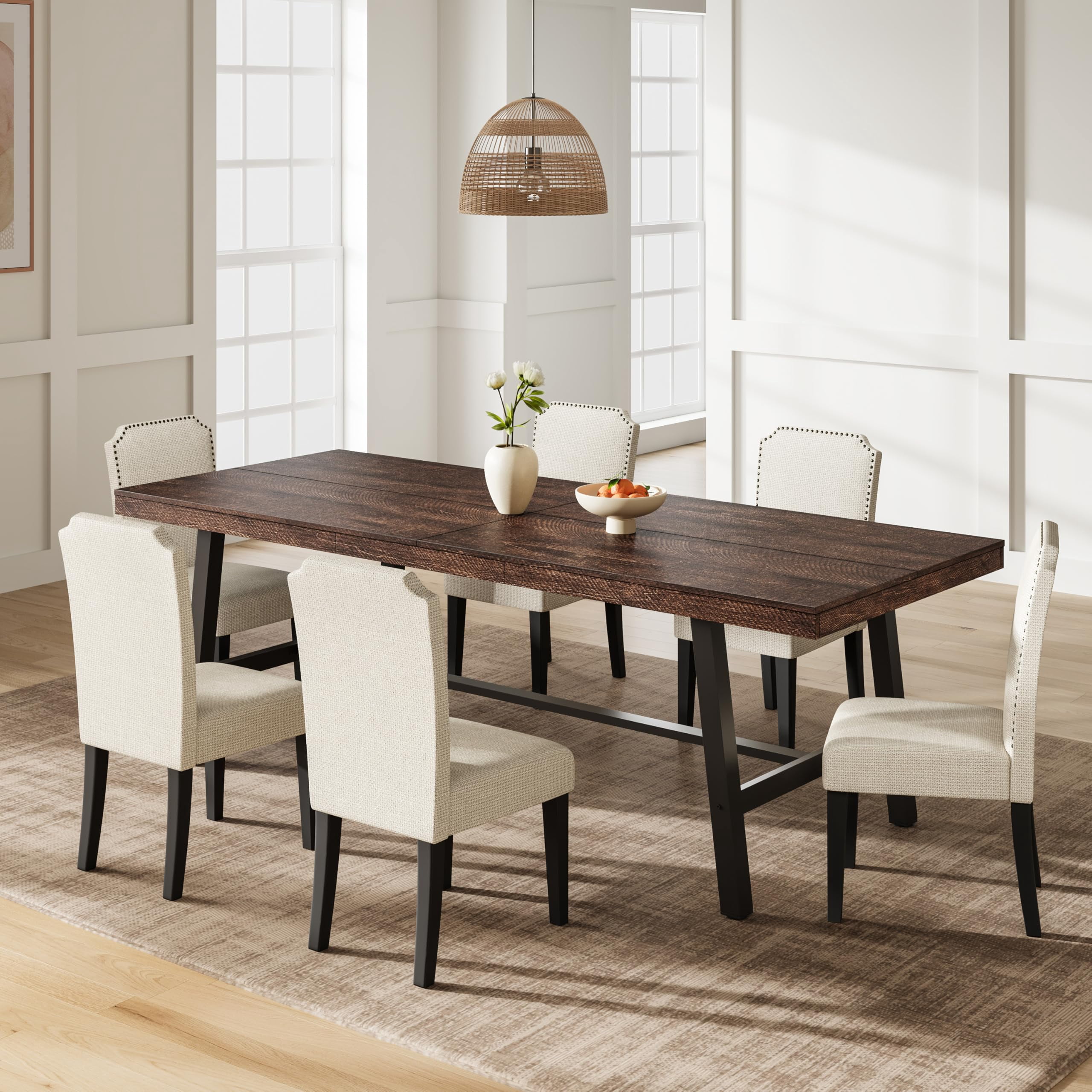 87" Industrial Farmhouse Dining Table for 8-10 – Heavy-Duty Steel Frame ...