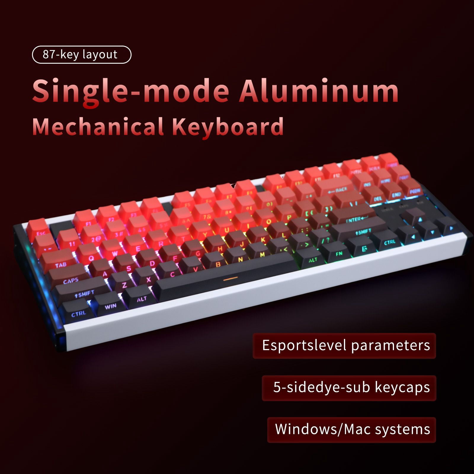 87 Keys Aluminum Mechanical Gaming Keyboard, 0.005 Precision 0.001 Low Latency, 5-Side Dye-Sub Keycaps, 17 ARGB Modes Support Win Mac VIA Customization