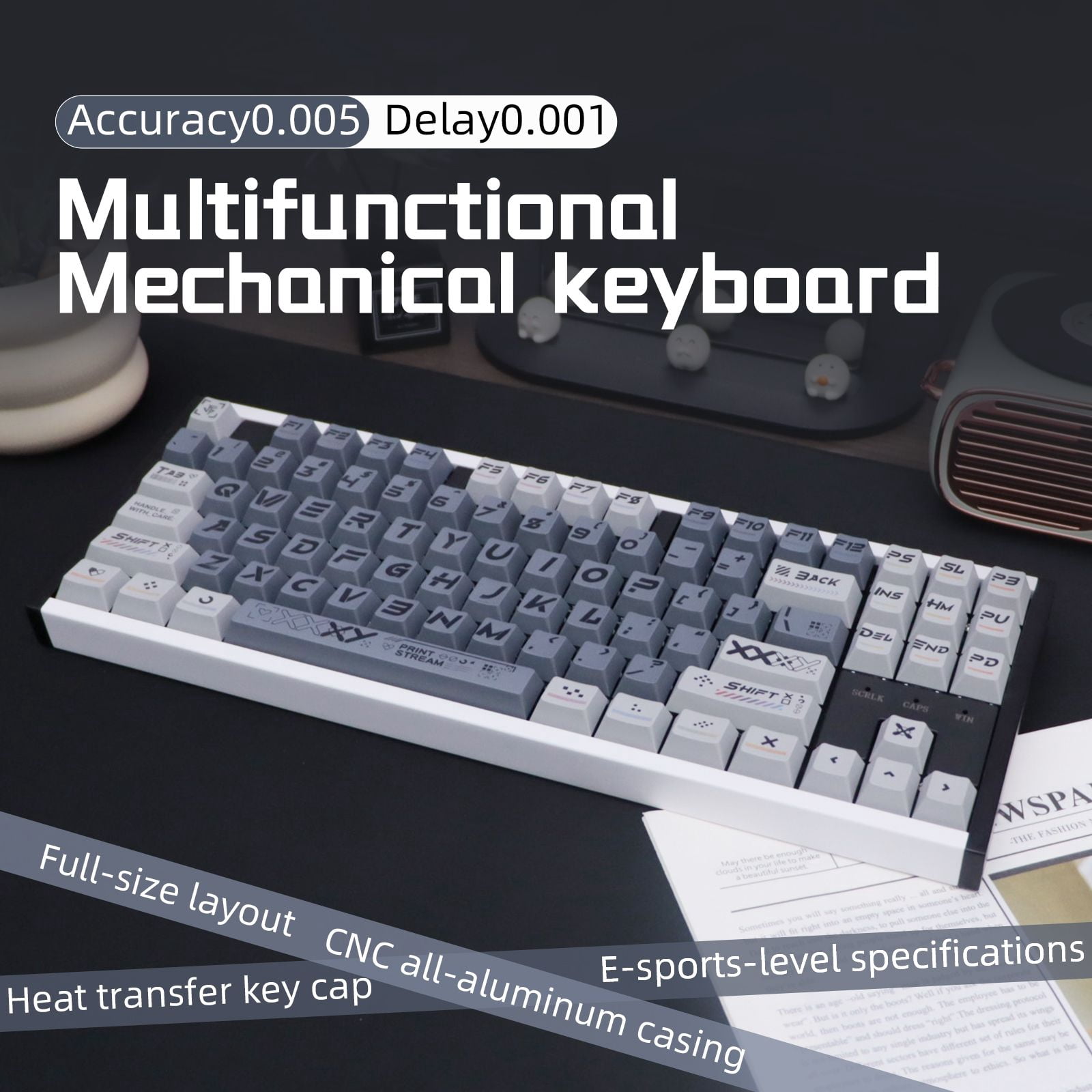 87 Keys Aluminum Mechanical Gaming Keyboard, 0.005 Precision 0.001 Low Latency, 5-Side Dye-Sub Keycaps, 17 ARGB Modes Support Win Mac VIA Customization
