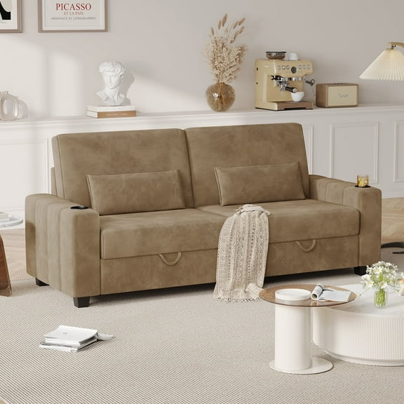 87”Large Loveseat Sofa, 3 Seater Couch with Storage, Velvet Fabric Deep Seat Sofa with Pillow& Cup Holders, Modern Comfy Sofa with USB& Type-C Ports, Home Sofa Couch for Living Room Bedroom